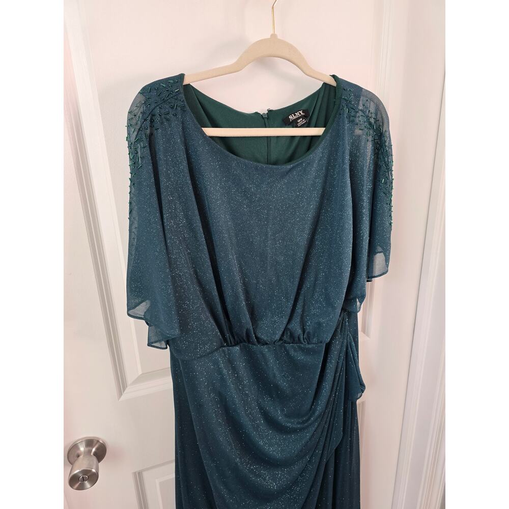 SNLY Short Sleeve Green Glitter Mesh Evening Gown Dress Size 18W - Picture 5 of 11
